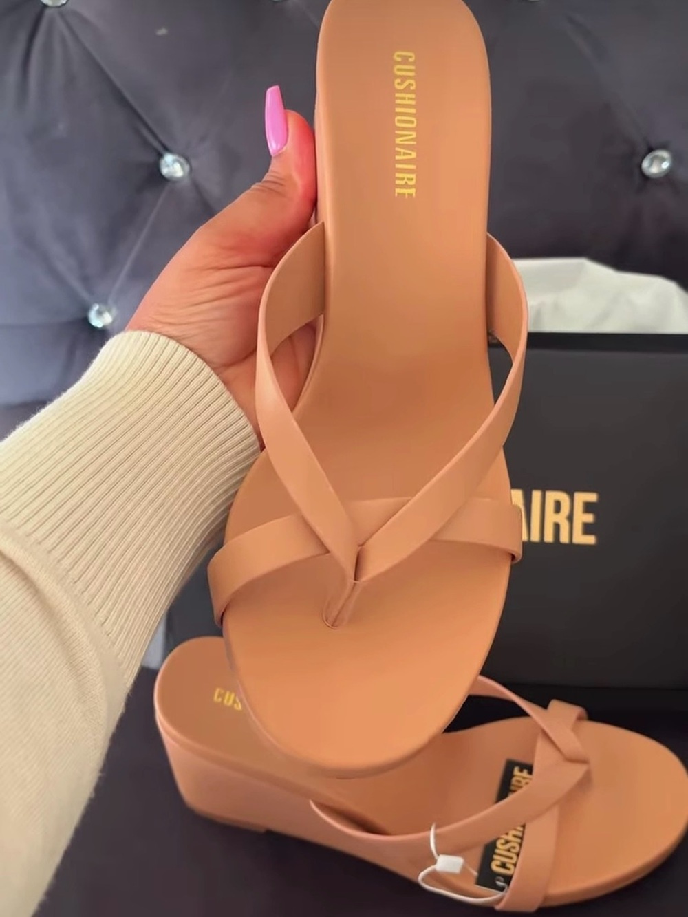 Cushionaire Women’s Nude Tan Platform Flip Flop Sandal